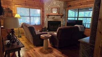 TV, fireplace, foosball