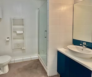 Sèche-cheveux, serviettes fournies, savon, papier toilette