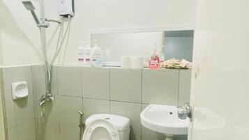 Jetted tub, hair dryer, bidet, towels