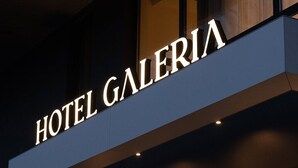 A hotel sign with the name "HOTEL GALERIA" illuminated at night. - Garni Hotel Galeria  (Banja Luka)