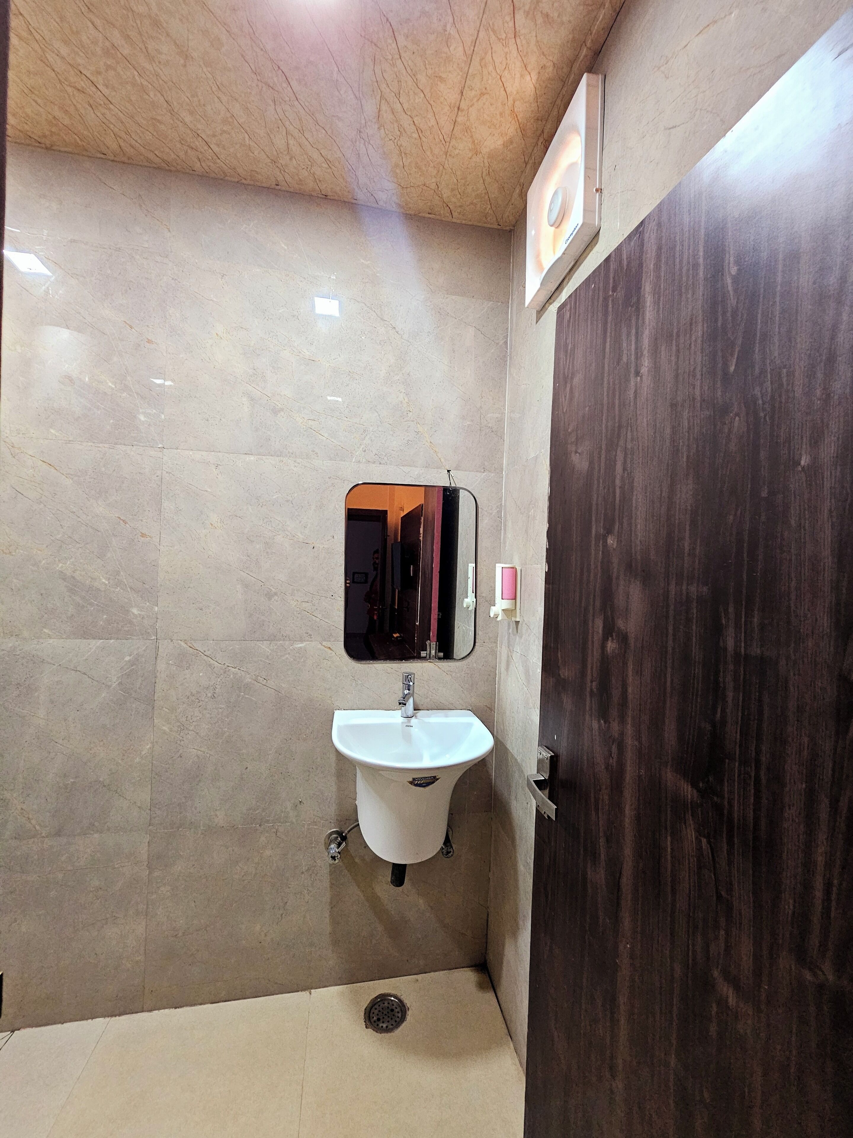 Shower, slippers, towels, soap