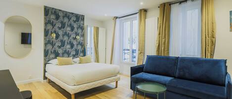 Leilighet | 1 soverom, skrivebord for bærbar PC, strykejern/-brett og sengetøy