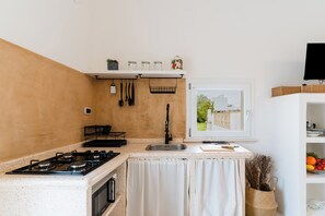 Frigorífico, microondas, horno y placa de cocina