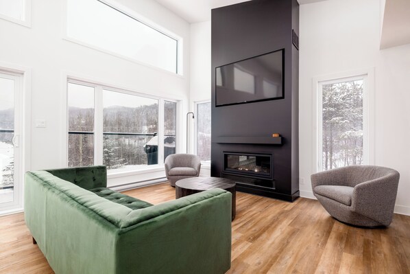 TV, fireplace, foosball, offices