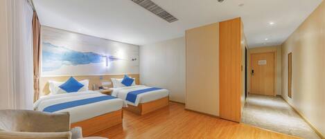 In-room safe, desk, laptop workspace, blackout curtains