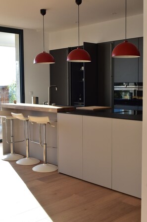 Fridge, microwave, oven, stovetop - Casa "A Petra" villa with swimming pool South Corsica 4 km from Pianotolli (Monacia-d'Aullène)