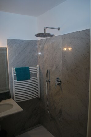 Regadera, secadora de cabello, bidet, toallas 