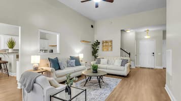 TV, fireplace, offices