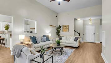 TV, fireplace, offices