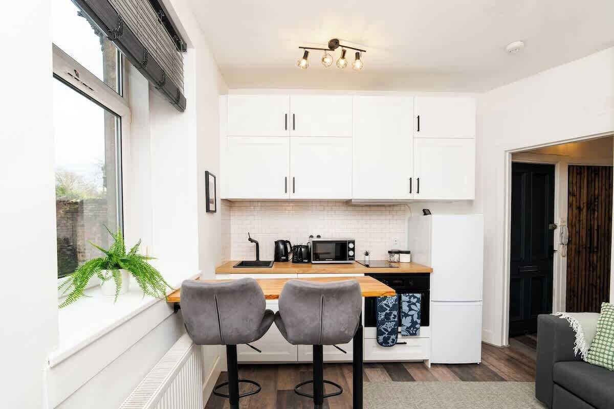 Frigorífico, microondas, horno y placa de cocina