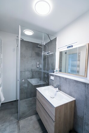 Regadera, secadora de cabello, toallas, jabón 