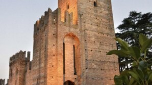 A historic stone castle with a tall central tower, arched entrance, and battlements. - Residence "The Castle" 1  (Castell'Arquato)