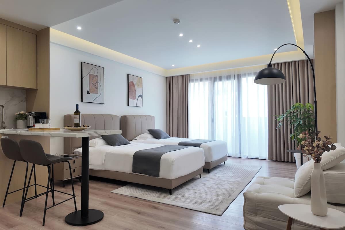 Pillow-top beds, free minibar, laptop workspace, blackout curtains