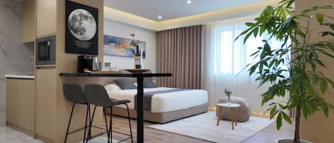 Pillow-top beds, free minibar, laptop workspace, blackout curtains