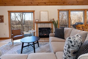 Smart TV, fireplace, DVD player, books