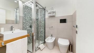 Camera Basic con letto matrimoniale o 2 letti singoli | Bagno | Asciugacapelli, bidet, asciugamani, sapone
