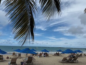 On the beach, beach towels