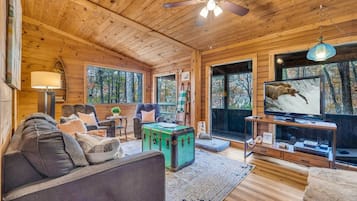 Smart TV, fireplace, video games, DVD player