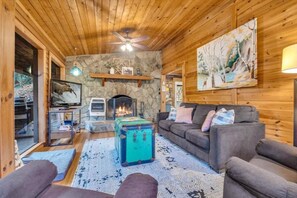 Smart TV, fireplace, video games, DVD player