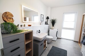 Dusche, Haartrockner, Handtücher