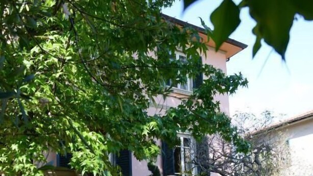 A stone staircase leading to a building with a balcony, surrounded by greenery and a clear sky. - Villa Agnese Bed and Breakfast (Lucca)