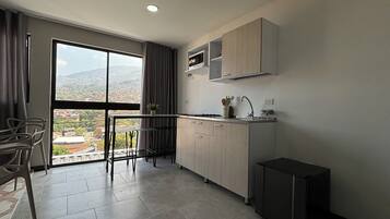 Apartamento Confort, vistas a la ciudad | Cocina privada | Congelador