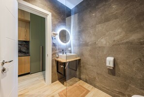 Hair dryer, bidet, towels, soap