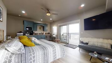1 bedroom, desk, iron/ironing board, travel cot