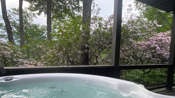 Outdoor spa tub - Beautiful Mountain Views with your own private hot tub! (Cashiers)