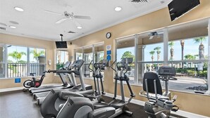 A gym with treadmills, elliptical machines, and stationary bikes. - TOP-RATED Windsor Hills Resort Villa ♥ THEATER/GAME ROOM, Pool ♥ 4 Mi to Disney (Kissimmee)