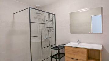 Shower, hair dryer, toilet paper