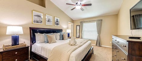 4 bedrooms, desk, iron/ironing board, travel cot