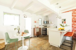 House (2 Bedrooms) | Private kitchen | Fridge, microwave, highchair, cookware/dishes/utensils - 2 Rooms, Sleeps 8 Retro Hotel w/ Pool Wesley King Studio Buyout by Avantstay (Palm Springs)