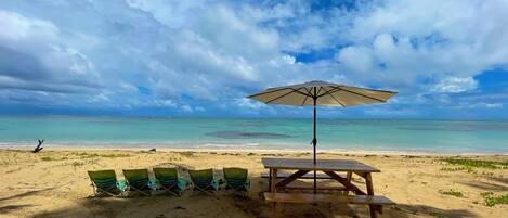 On the beach, white sand, beach bar