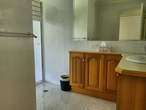 Eco-friendly toiletries, hair dryer, towels, soap