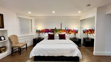 1 bedroom, desk, iron/ironing board, travel crib