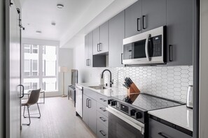 Fridge, microwave, oven, dishwasher