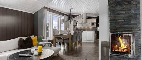 TV, fireplace, offices