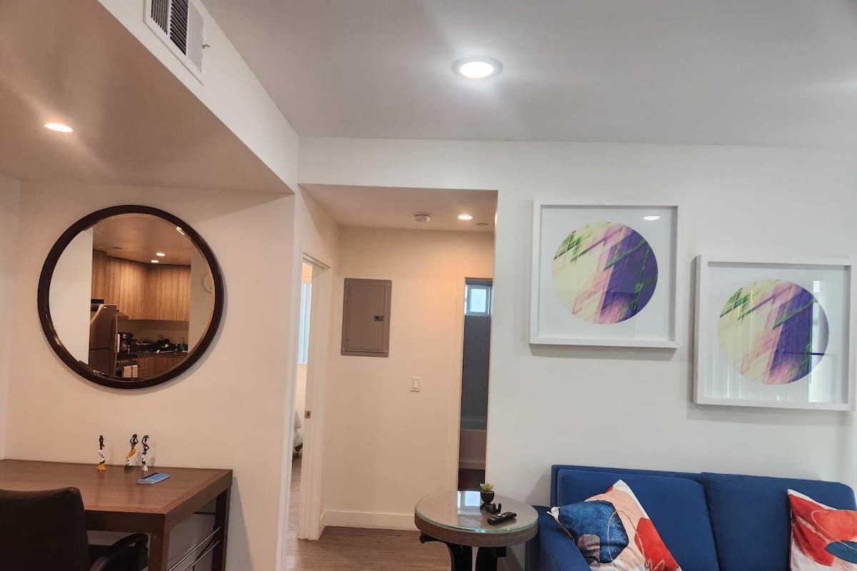 Individually decorated, individually furnished, desk, laptop workspace