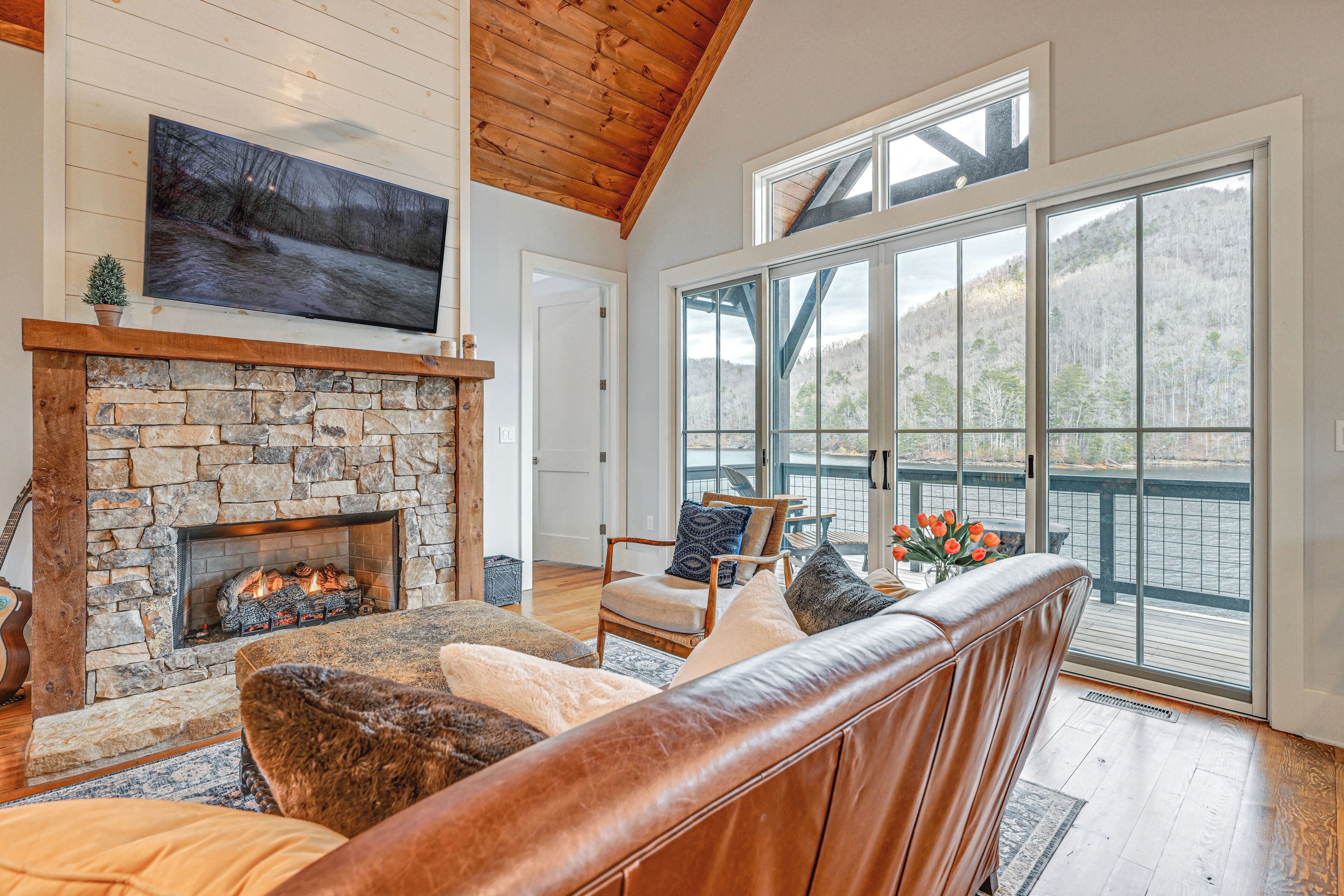 TV, fireplace, DVD player, books