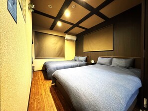 2 bedrooms, desk, laptop workspace, blackout drapes