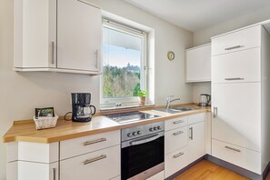 Fridge, oven, stovetop, coffee/tea maker