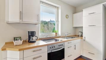 Kühlschrank, Ofen, Herdplatte, Wasserkocher mit Kaffee-/Teezubehör