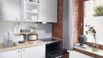 Mini-fridge, oven, stovetop, toaster