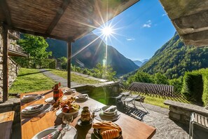 Family Chalet, Multiple Bedrooms, Mountainside (Rustico Over The Bridge Verzasca 1) | Outdoor dining