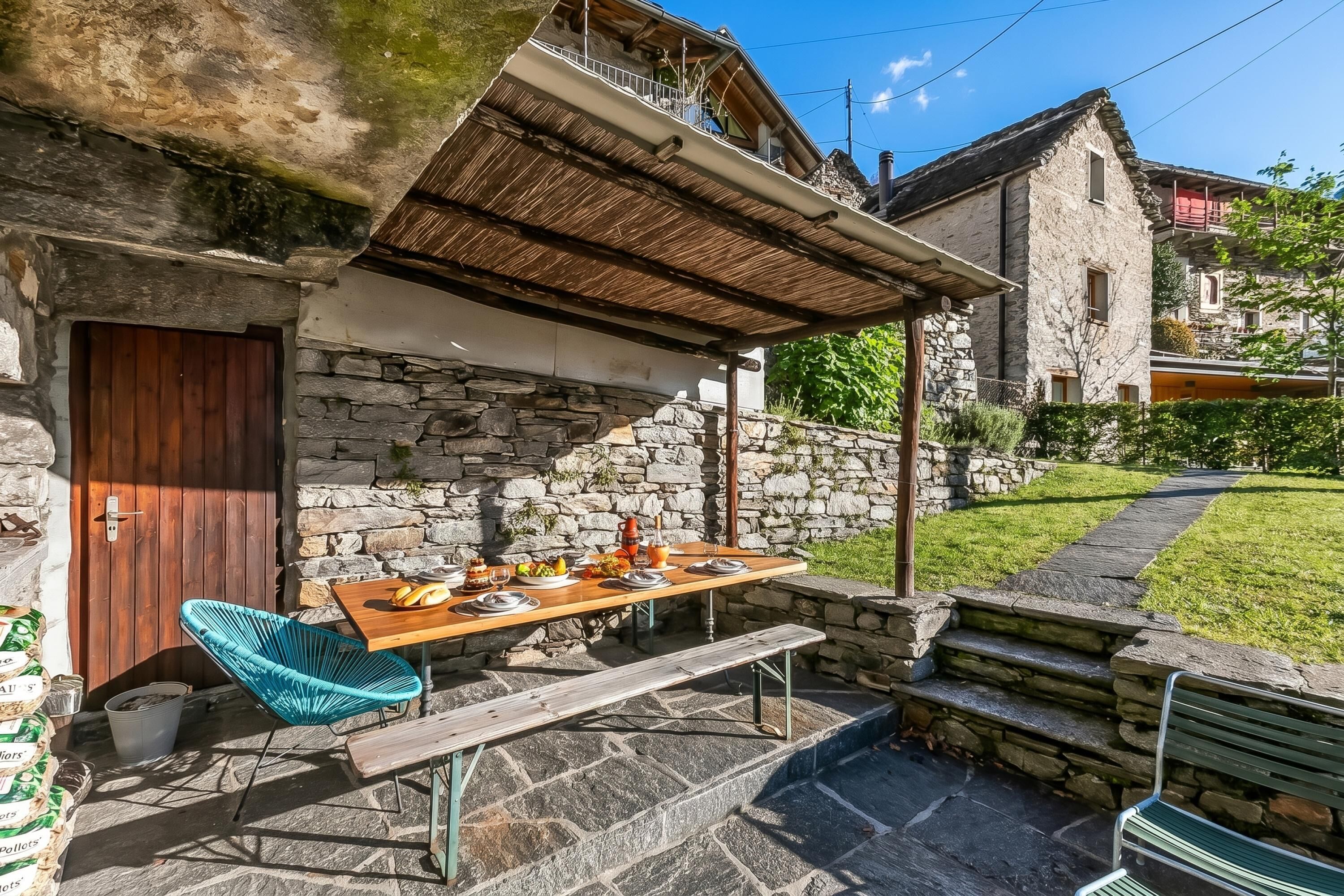 Family Chalet, Multiple Bedrooms, Mountainside (Rustico Over The Bridge Verzasca 2) | Outdoor dining