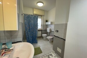 Regadera, secadora de cabello, bidet, toallas