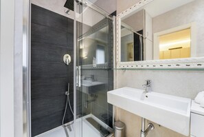 Shower, hair dryer, bidet, shampoo