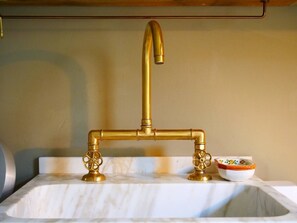 Hair dryer, bidet, towels, soap