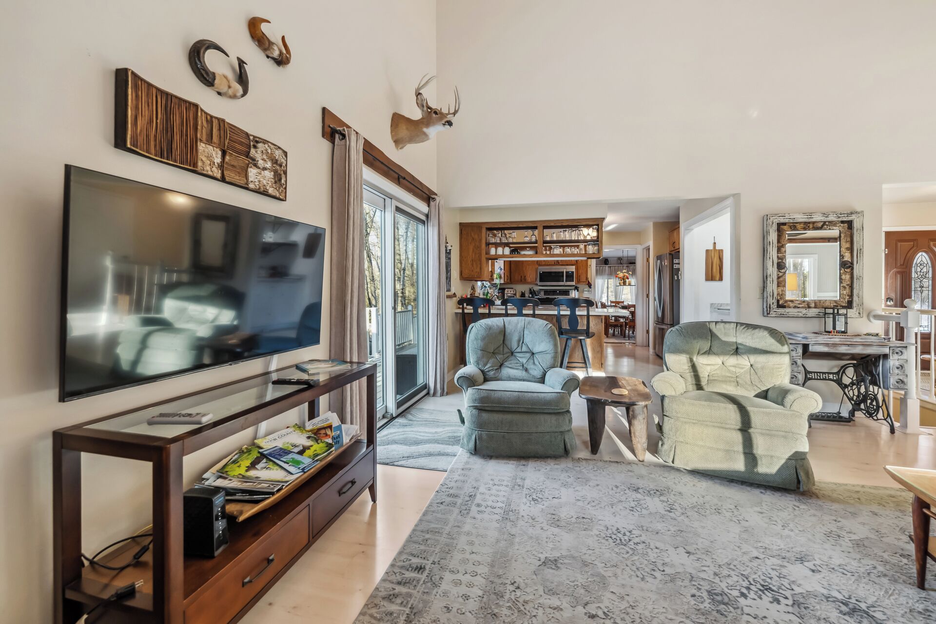 Smart TV, fireplace, DVD player, books